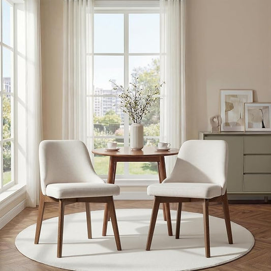 Casaphoria Dining Chairs Set of 2, Mid Century Modern Upholstered Kitchen Chairs with Solid Wood Legs, Ergonomic Accent Side Chair for Living Room, Desk, Bedroom and Vanity, Beige and Oak
