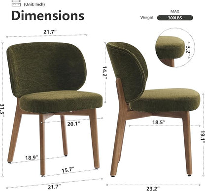 YOUNIKE Olive Green Dining Chair with High Back Set of 3 Mid Century Modern Kitchen Chair Boucle Fabric Upholstered Armless Accent Chair 20" Wide Padded Seat with Wooden Legs for Living Room Bedroom