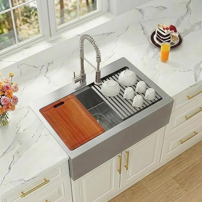 36 Inch Farmhouse Sink, 16 Gauge 304 Stainless Steel Farm Sinks, Drop In Topmount Single Bowl Workstation Sink with all Accessories, 36" x 22" x 10" Large and Deep Kitchen Sink