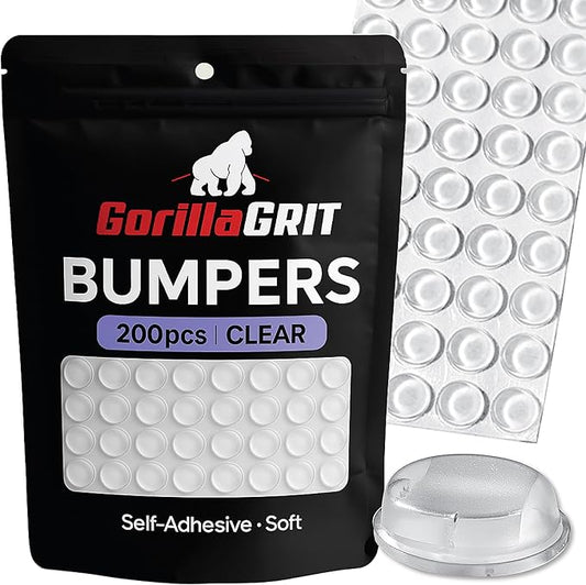 Self Adhesive Bumpers - 1/2” Diameter - 200 pcs - Standard Clear Round Bumper for Cabinets, Drawers, Cutting Boards, Picture Frames and Furniture - Sound dampening Protects Against Damage
