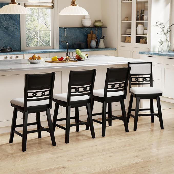 Giantex 25" Bar Stools Set of 2, Modern Counter Height Tall Chairs w/Padded & Hollowed Backs, Rubber Wood Frame, 360° Swivel Upholstered Barstools for Kitchen Island, Pub, Cafe