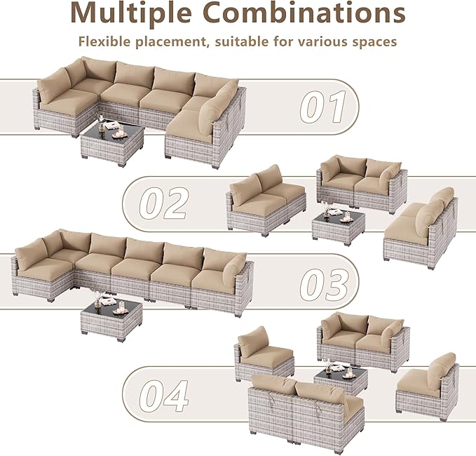 LOUVIXA 7 Piece Outdoor Patio Furniture Set, Outdoor Sectional Sofa, Wicker Rattan Patio Furniture, Patio Conversation Set with Coffee Table & Cushions