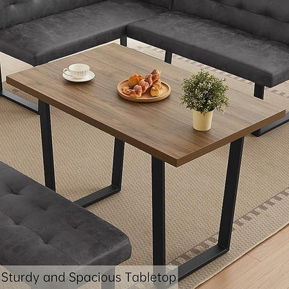 HIPIHOM 3-Piece Corner Dining Table Set with Bench, 70 Inch Space-Saving Breakfast Nook for Kitchen & Dining Room(Walnut Table & R-Seat Grey Bench)