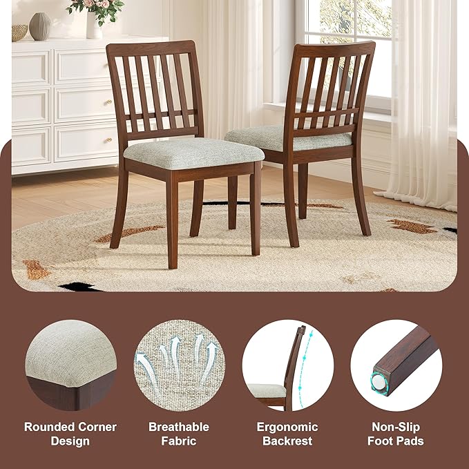 Merax 5-Piece Drop Leaf Round Dining Table Set for 4, Farmhouse Kitchen Table Set with Extendable Round Table and 4 Upholstered Chairs. Wood Table and Chairs Set for Dining Room, Living Room, Brown
