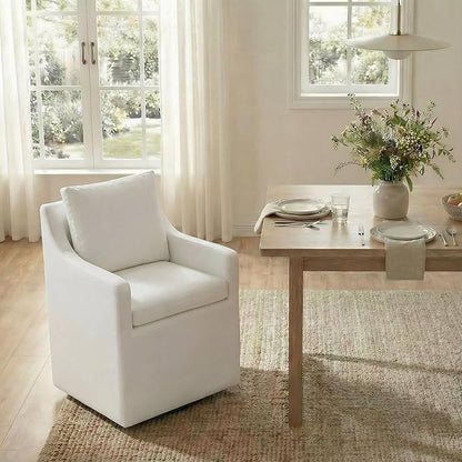KISLOT Upholstered Dining Chairs Set of 1, Modern Dining Room Chairs with Casters & Washable Cover, Rolling Accent Chair with Hidden Storage for Kitchen, Farmhouse, Living Room, White, 1 Box