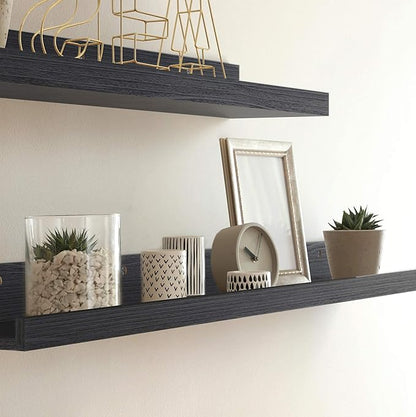 Icona Bay 16 Inch Floating Shelves for Wall - Set of 3 in Ebony Black - Modern Rustic Style - Wall Mounted Display Shelves - Picture Ledges