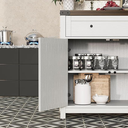 Flamaker Sideboard Buffet Cabinet with Storage, Farmhouse Coffee Bar Cabinet with 1 Drawer and 2 Barn Doors, Barn Door Console Table, Storage Cabinet for Kitchen, Dining Room, Entryway (White)