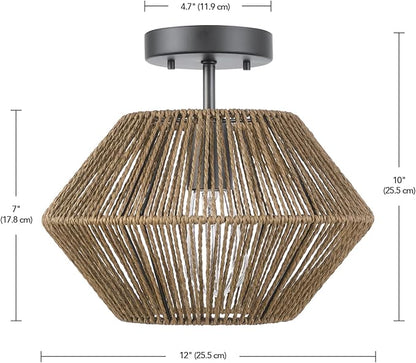 GLOBE Electric 65891 1-Light Flush Mount Ceiling Light, Matte Black, Natural Twine Shade