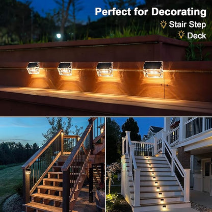 Qualdout Solar Outdoor Lights, 12 Pack Solar Fence Lights, Deck Lights Waterproof Solar Powered Outside Lighting for Step Railing Wall Pool Stair Yard Garden Patio Pool Decorations (Warm White)