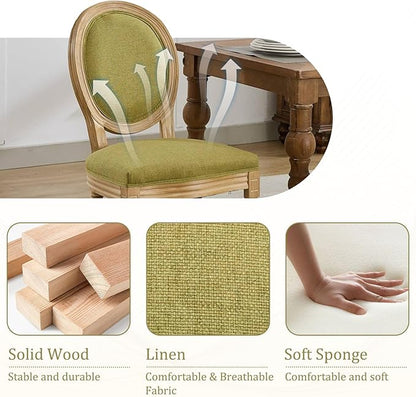 Linen Wooden Dining Chair Set of 2, Upholstered Farmhouse Dining Chair with Solid Wood Frame, Kitchen & Dining Room Chairs for Living Room, Restaurant, Bedroom (Green-Padded, Set of 2)
