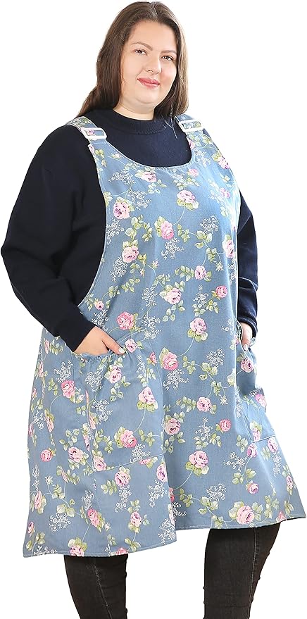 Big Plus Size Aprons for Women with Pockets Cotton Linen Baking Kitchen Cooking
