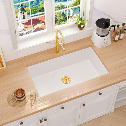 Rhbamoa 30 Inch White Undermount Kitchen Sink,White Granite Composite Kitchen Sink 30''x18'',9 Inch Depth Quartz Sinks with Accessories