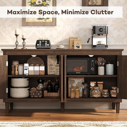 knoworld 60" Mid Century Sideboard Cabinet with 4 Doors,Solid Wood Storage Buffet Cabinet& Coffee Station,Organization Console for Dining Room & Living Room