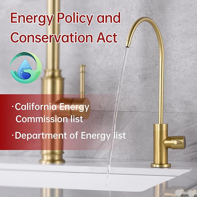 SUMERAIN NSF Certification 100% Lead-Free Kitchen Water Filter Faucet SUS304 Stainless Steel, Brushed Gold Drinking Water Faucet for Kitchen Sink
