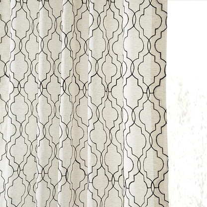 HPD Half Price Drapes Embroidered Faux Linen Curtain for Living Room 50 X 96 (1 Panel), Rod Pocket Window Curtains for Bedroom, Saida Chocolate