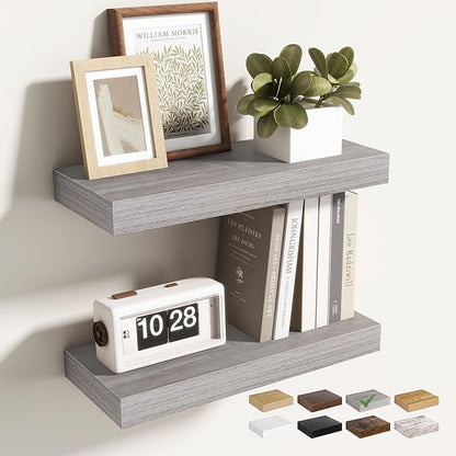 Acovy 16 Inch Floating Shelves for Wall 2 Pack, 16" Wall Shelves for Books, Storage, Decor, Wall Mounted Floating Shelf with Invisible Brackets for Kitchen, Living Room, Gray