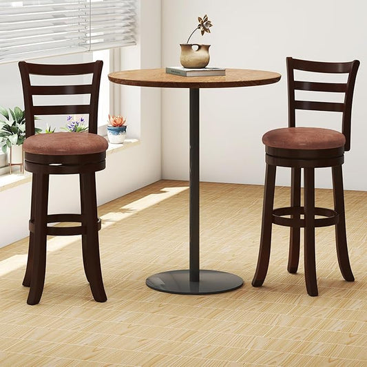 Giantex Swivel Bar Stools Set of 2, 30" Upholstered Counter Height Bar Chairs w/High Backrest, Faux Leather Seat, Solid Rubber Frame & Wrap-Around Footrest, Wooden Barstools for Kitchen Island, Pub