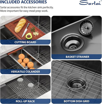 Sarlai 33 Kitchen Sink Undermount Gunmetal Black - 33x19 inch Kitchen Sink Ledge Workstation Gunmetal Black 16 Gauge Stainless Steel Under Counter Single Bowl