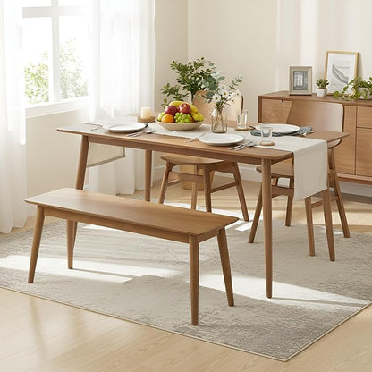 Alaterre Furniture Calais Dining – 4 Piece Dining Table Set for 4 with Chairs and Bench – Mid Century Modern 59-Inch Solid Wood Kitchen & Dining Room Table with Bench, and 2 Chairs (Pecan Finish)