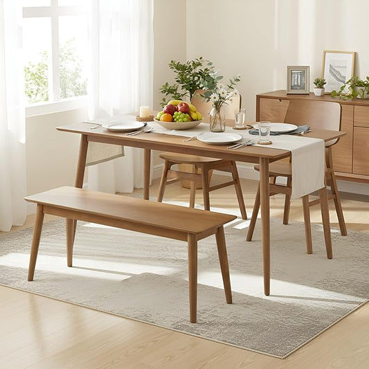 Alaterre Furniture Calais Dining – 4 Piece Dining Table Set for 4 with Chairs and Bench – Mid Century Modern 59-Inch Solid Wood Kitchen & Dining Room Table with Bench, and 2 Chairs (Pecan Finish)