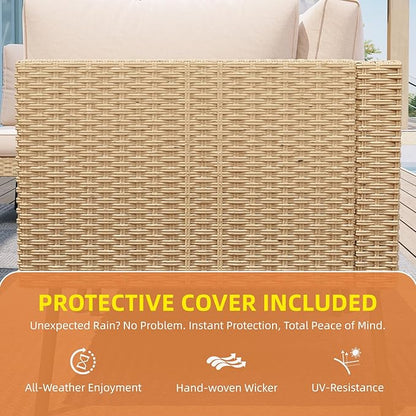 Aoxun 5-Piece Patio Furniture Set, Wicker Outdoor Furniture with Water Resistant Thick Cushions, Patio Conversation Set Outdoor Sectional Sofa with Coffee Table for Backyard Poolside, Beige