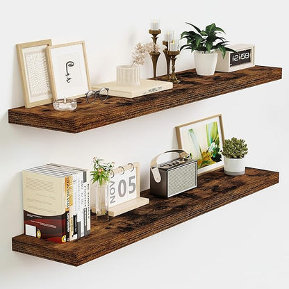 Vivelove Floating Shelves for Wall Mounted, 36 Inches Long Shelves, Display Shelf for Bathroom Living Room Kitchen Bedroom Office Farmhouse Home Decor, 36" X 9.3" X 1.5" - Set of 2, Rustic Brown
