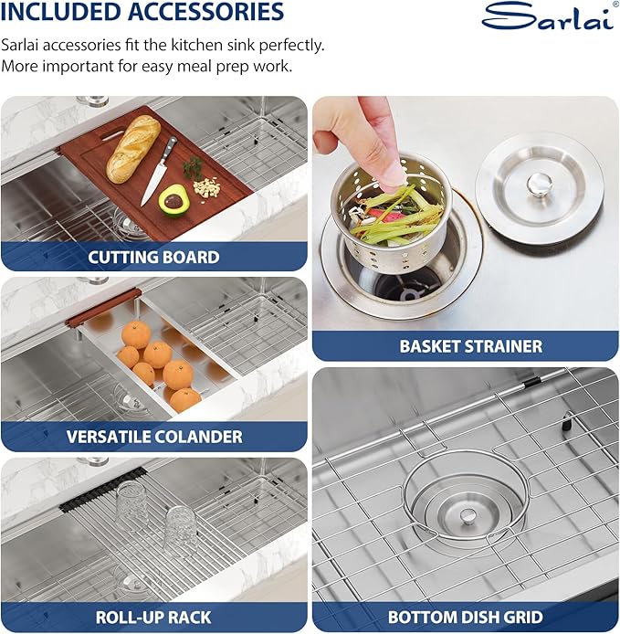 Sarlai 39 Kitchen Sink Undermount - 39 x 19 Inch Undermount Sink Ledge Workstation Deep Single Bowl 16 Gauge Stainless Steel Under Counter Kitchen Sinks Basin
