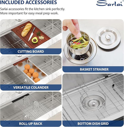 Sarlai 39 Kitchen Sink Undermount - 39 x 19 Inch Undermount Sink Ledge Workstation Deep Single Bowl 16 Gauge Stainless Steel Under Counter Kitchen Sinks Basin