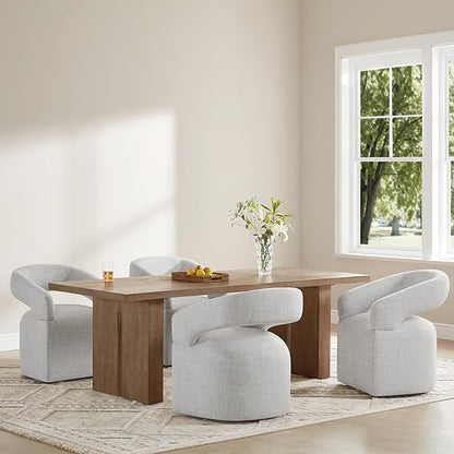 KISLOT Upholstered Dining Chairs with Casters, Modern Barrel Side Armchair with Rollers for Dining Room, Bedroom, Kitchen, Reading Room, Light Gary, Set of 2