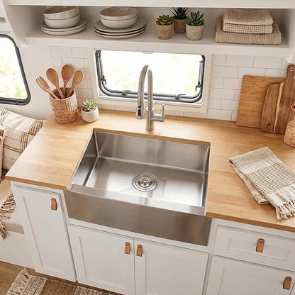 MILOSEN RV Farmhouse Kitchen Sink Undermount 23×16×7 Inch, T304 Stainless Steel Farm Apron Front Sink, Single Bowl Camper Sinks for Outdoor RV Kitchen, Small Deep Farm Sinks for Trailer Camper Van