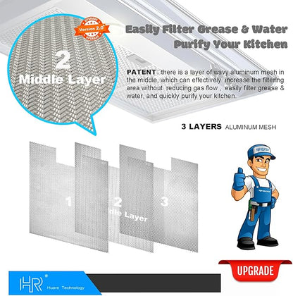 Range Hood Filter Replacement, 30 In Pyramid Wall Mount Range Hood Filters Replacement, Vissani-WA0575, Grease Filters 13.54x14.41Inch (344x366mm), Aluminum Vent Filter from Huare Technology, 2PCS