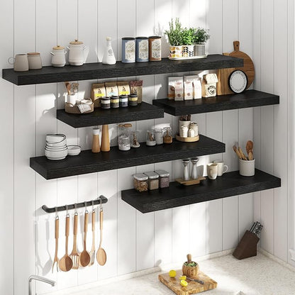 Marsmiles 12" Deep Floating Shelves for Wall with Invisible Brackets, Wall Mounted Engineered Wood Shelves with Wood Grain for Living Room, Bedroom, Kitchen Decor and Storage, 72" L Set of 1, Black