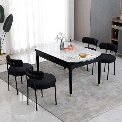 DYHOME Black Boucle Dining Chairs Set of 2, Mid Century Modern Kitchen Chairs with Curved Backrest and Metal Legs, Upholstered Dining Room Chairs