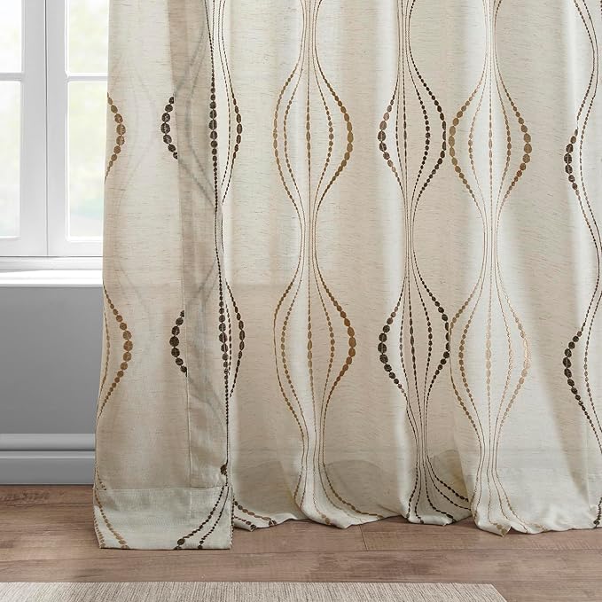 HPD Half Price Drapes Embroidered Linen Sheer Curtains for Living Room 50 X 96 (1 Panel), Rod Pocket Window Curtains for Bedroom, Suez Bronze