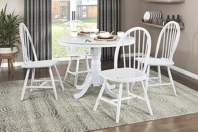 White Finish Round Dining Table 4-Seater, Casual Farmhouse Kitchen Island Table