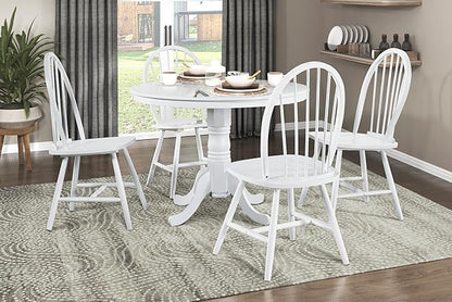 White Finish Round Dining Table 4-Seater, Casual Farmhouse Kitchen Island Table