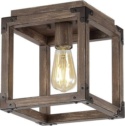 JONATHAN Y 8" Brown Oil Rubbed Bronze 1-Light Iron Flush Mount, Rustic Farmhouse Square Ceiling Light, Industrial Metal Open Frame for Kitchen Hallway, LED Bulb Included JYL7473A
