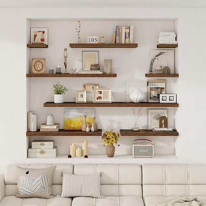 Fun Memories 12 Deep Floating Shelves for Wall, 48W x 12D Extra Large Floating Shelves Set of 2, Hanging Wood Wall Shelves for Living Room, Kitchen, Bedroom, Farmhouse, Laundry Room, Office - Brown