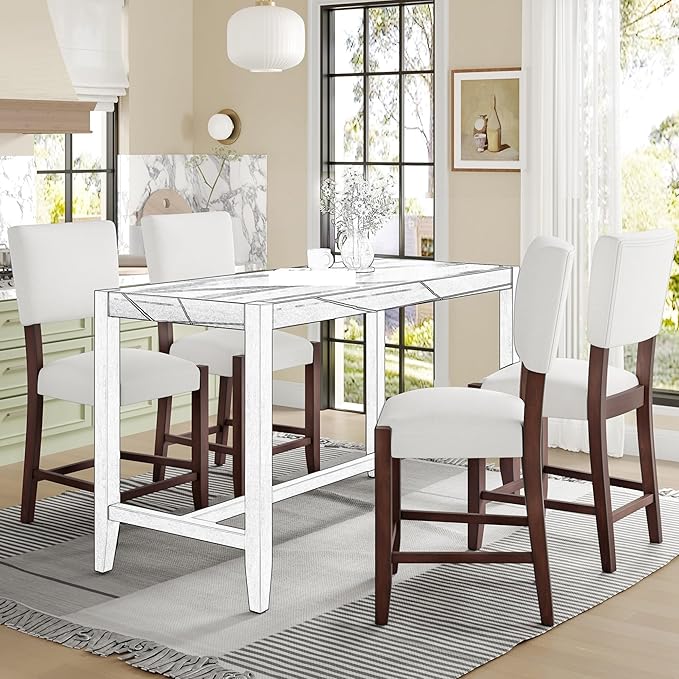 Mid Century Modern Bar Stools Set of 4, 40.4" Counter Stools with Back, Linen Upholstered Barstools Chairs for Kitchen Island Dining Room, Beige，Grey,for Living Room