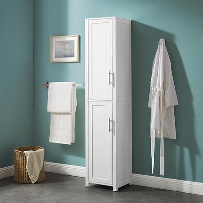 Crosley Furniture Savannah Linen Storage Cabinet, Laundry Room, Bathroom Organizer with Shelves, White