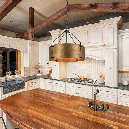 Drum Chandeliers for Dining Room,22 in Copper Bronze Metal Dining Room Light Fixture Over Table, Industrial Modern Farmhouse Pendant Light for Kitchen,Entryway,Living Room