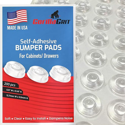 Pack of 200 Sound Dampening Cabinet Door Bumpers - Clear Soft Close Self Adhesive Rubber Pads - Transparent Rubber Feet for Drawers, Cupboards