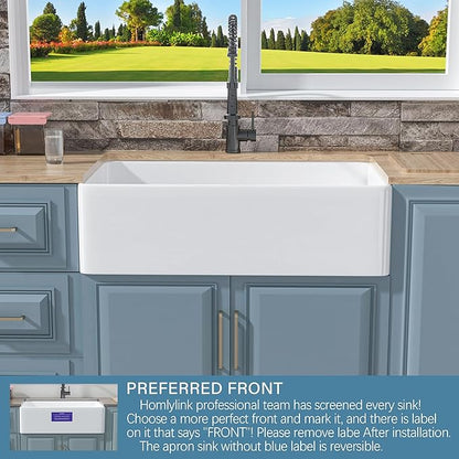 White Farmhouse Sink 33 x 18 Inch, Large Firecaly Apron Front Undermount Farm Sink Heavy Duty Single Bowl, with Custom Accessories 2 Types, Pure White, for Kitchen