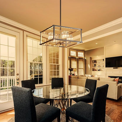 4-Light Farmhouse Chandelier for Dining Room, Modern Brushed Nickel Light Fixture,Pendant Light for Kitchen, Living Room, Hallway, Bedroom, Foyer, Stylish Home Décor