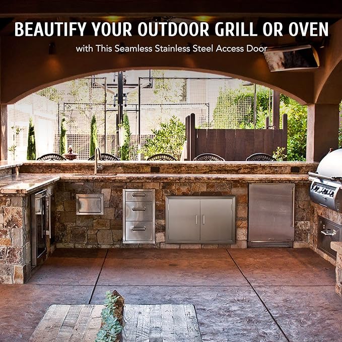 CO-Z Outdoor Kitchen Doors, 28" W x 19" H Weatherproof 304 Stainless Steel Built in BBQ Double Access Door for Outside Kitchen Commercial Grilling Station Barbeque Oven Island Storage Cabinet Door
