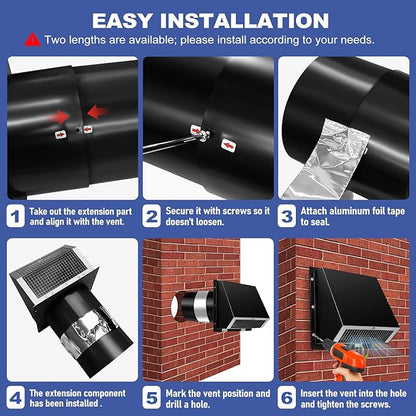 10 Inch Hooded Wall Vent with Screen and Damper, 10 Inch Range Hood Wall Vent Cap, Wall Exhaust Vent Cover, Outdoor Hooded Wall Vent for Dryer Vent, Outside Exterior Mount, Range Hood, Kitchen, Black