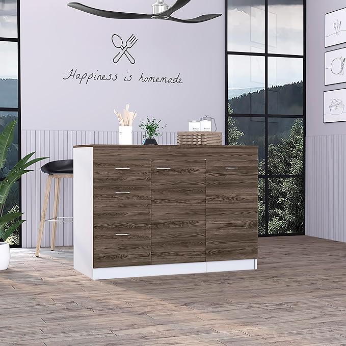 GOWE Laurel 3-Drawer L-Shaped Convertible Kitchen Island White and Dark Walnut