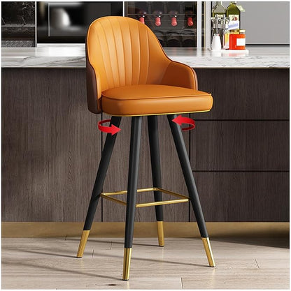 360° s, Leather Upholstered Counter Stools with Back and Footrest, Chairs for Home, Kitchen Island, Dining Room,Orange+brown-75CM