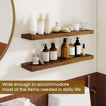 Dreamland 30Inch Floating Shelves for Wall, Rustic Wooden Floating Shelves for Bathroom|Bedroom|Kitchen, 2 Pack Deep Wall Mounted Book Shelf, Wood Storage Display Shelf for Home Decor, Brown