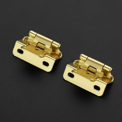 Ravinte 2 Pack 1 Pairs Semi-Overlay 1/2 inch Self-Closing Face Frame Cabinet Hinges Gold Half Wrap-Around Kitchen Door Hinges Face Mount Cabinet Hardware